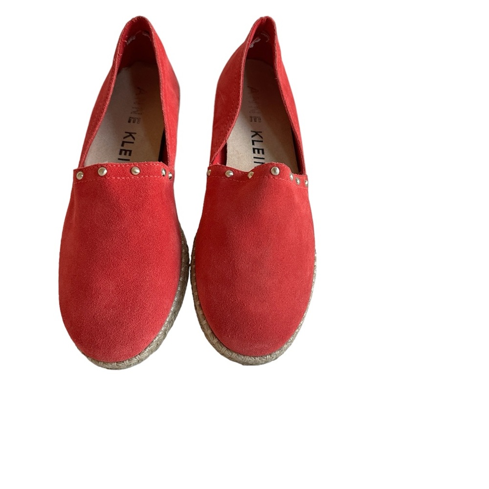 Anne Klein Flex Kaily Espadrille flats coral orangey red leather EUC size 9